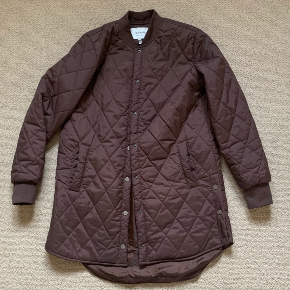 Chocolate brown quilted snap-front jacket